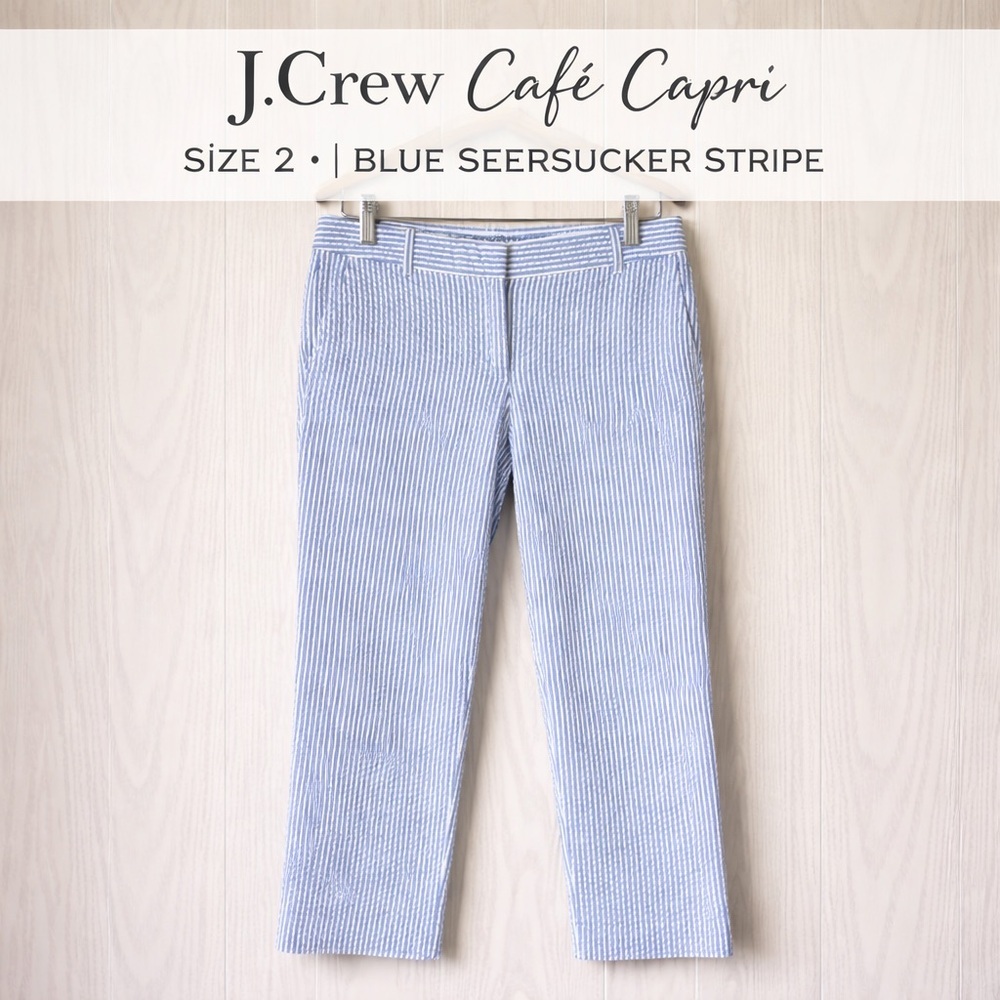 J.Crew Café Capri Blue Seersucker Stripe Pants Size 2 EUC